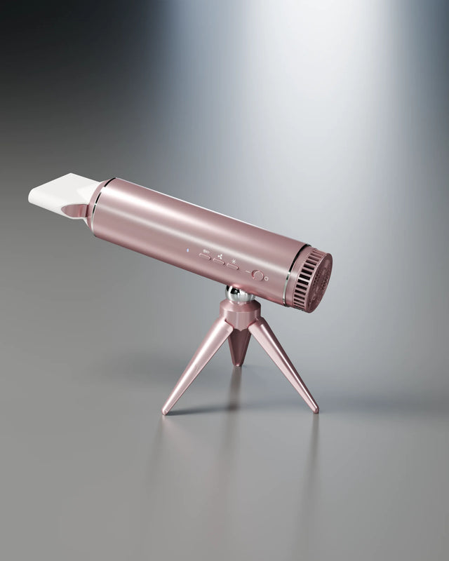 LeLunar HandsFreeDryer on its tripod, Sunset Rose studio shot