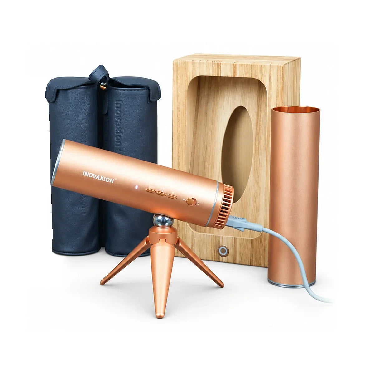HandsFreeDryer kit in Amber Gold with folding tripod, wall mount and travel capsule