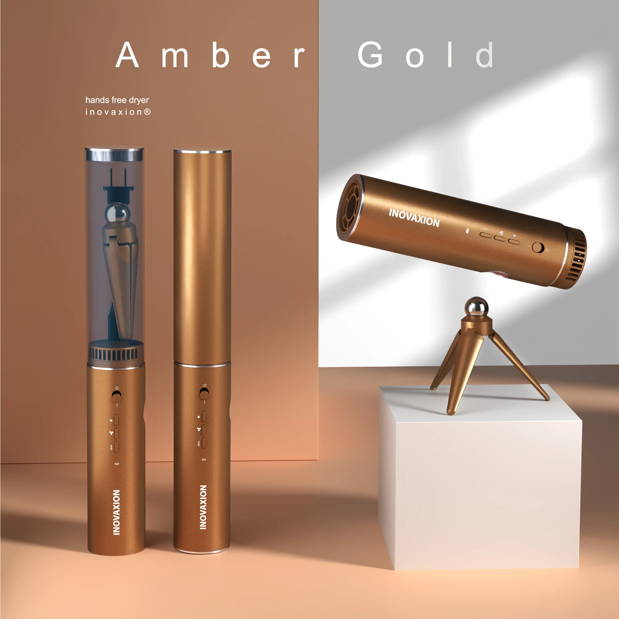 Inovaxion® Amber Gold - Luxury gold hands-free hair dryer for effortless styling.