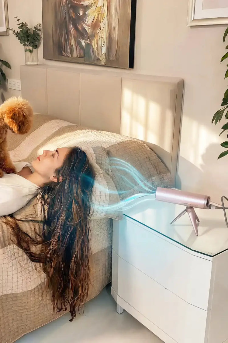Both hands free — hands-free hair dryer video